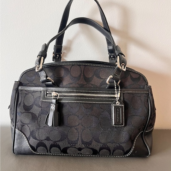 Vintage Coach Handbag 6828 Black Canvas Leather Trim and Tassels Satchel Bag - Picture 1 of 7